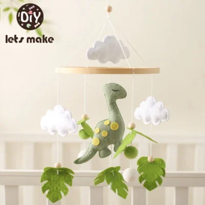 Felt Dinosaur Wooden Mobile Musical Bed Bell Hanging Toy Baby Rattle Toys 0-12 Month Newborn Infant Crib Gift Holder Brackets
