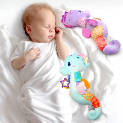 1pc baby soothing toy seahorse plush toy, sleeping, traveling, riding, car hanging early education interactive puzzle plush toy