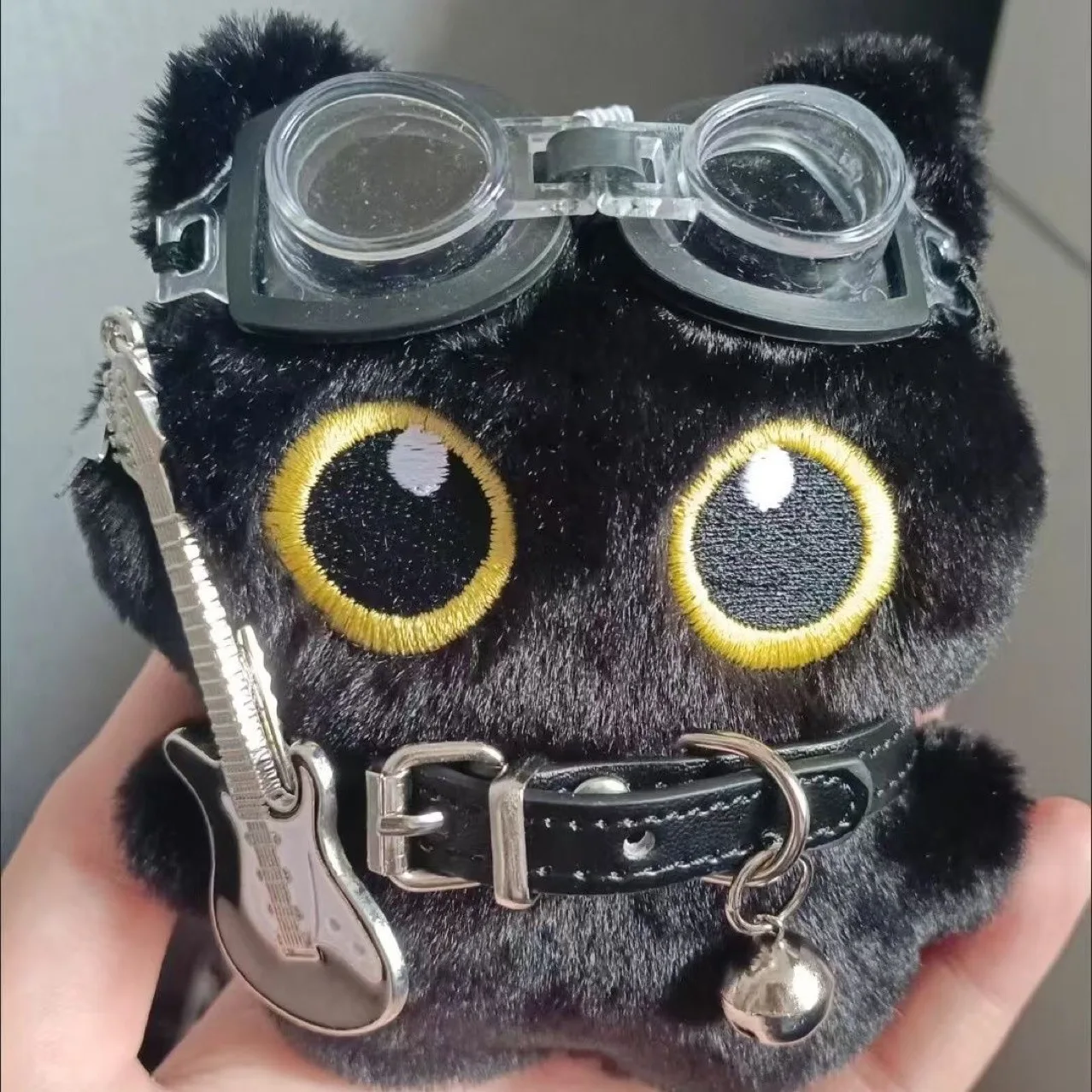 15cm Cute Black Guitar Cat Plushies Doll Toy Bag Pendant Soft Stuffed Backpack Keychain Plush Dolls Key Chain Pendant Gifts
