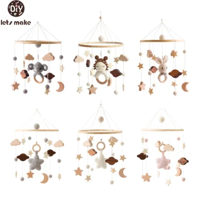 Wooden Crib Mobile Baby Bed Bell Rattle Toy Crochet Animal Rattle Mobile Hanging Newborn Music Box Bed Bell Hanging Bracket Toy