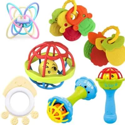 Baby hand grasp ball rattles fitness soft rubber hand rattles fish string teether infant 0-1 years old educational toys