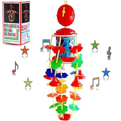 Musical Rotating Jhoomer for 0-6 Months New Born Baby Toys | 1PCS Hanging Rattle with Key Operated | Cradle Soothing Sound Windup Infant Toy for Kids, Boys & Girls Birthday Gift for Children