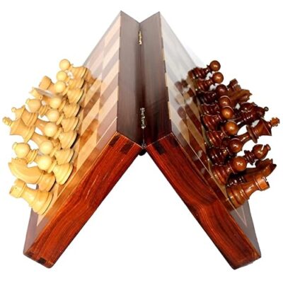 Magnetic Chess Board Educational Toys Travel Chess Set with Folding Board for Kids and Adults Indoor Outdoor Educational Travel Toys Wooden Color 12 Inch (Brown Chess) (12 * 12 inch)